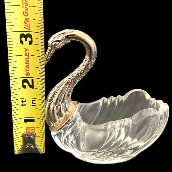 Crystal & Silver-Plated Swan Shaped Salt Pepper Cellars Sugar Bowl Candy Dishes - Picture 4 of 7
